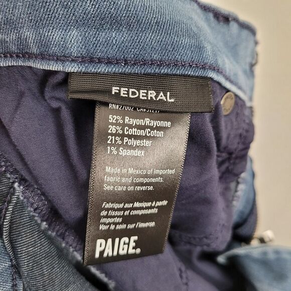 Paige Size 30x32 Federal Slim Straight Jeans Stretch Lopez Blue - Picture 10 of 12